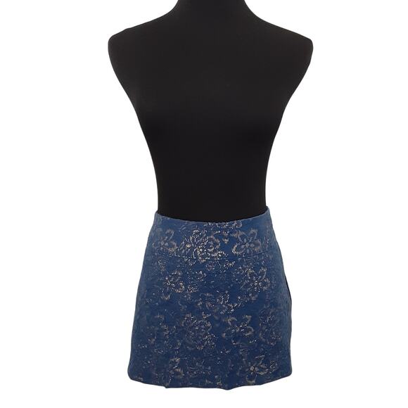 Abercrombie & Fitch Micro Mini Skirt Midnight Blue Brocade Y2K Womens 6 90s - Picture 1 of 12